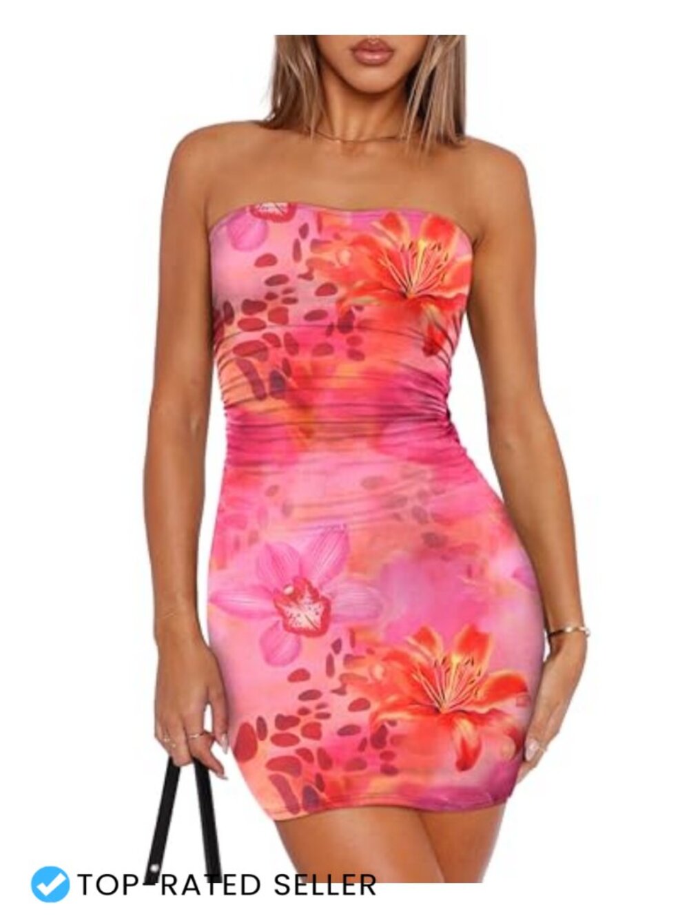 Strapless Ruched Bodycon Mini Dress Stretch Party Club